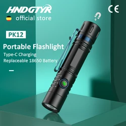 PK12 Self Defense Powerful Flashlight Type-C Rechargeable Magnets Aluminum Headlight Removable 18650 Battery 1000LM EDC Torch