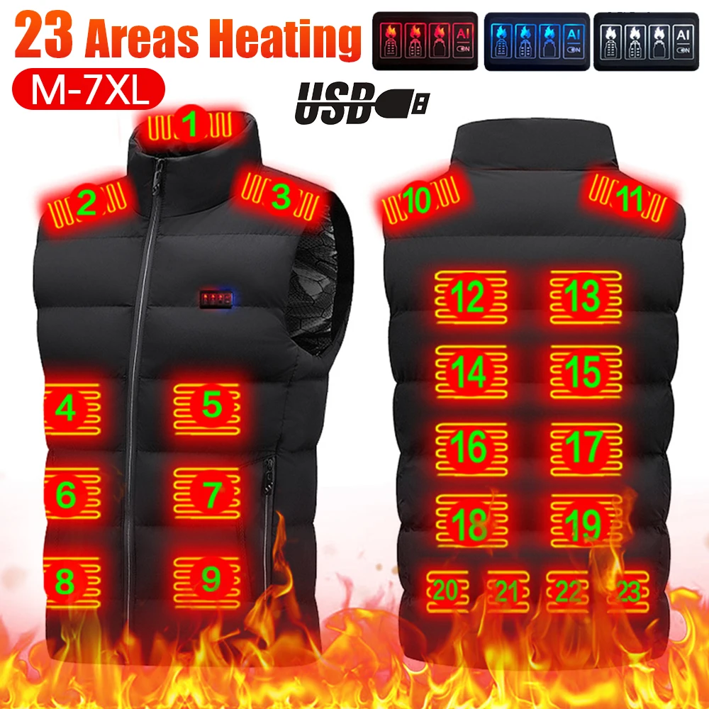 

23 Heated Vest Zones Electric Heated Jackets Men Women Sportswear Heated Coat Graphene Heat Coat USB Heating Jacket For Cycling