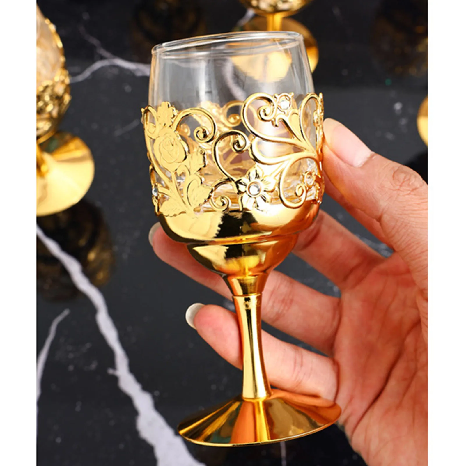 

European Style Wine Goblets Metal Glass Liquor Cups Set Highball Whiskey cup for Wedding Gifts Home Bar Party Supplies