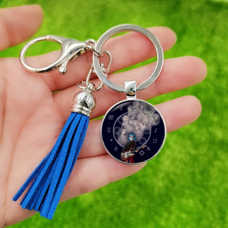 Sally Face Key Chain Colorful Tassel Charm Anime Figure Custom Photo Glass Cabochon Pendant Key Holder Jewelry for Men Women