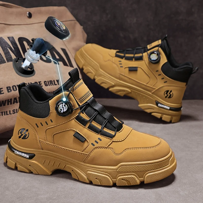 

Мужские высокие ботинки для повседневной носки весна-осень, из искусственной кожи, с круглым носком, на низком каблуке, с прочной резиновой подошвой, модные рабочие туфли