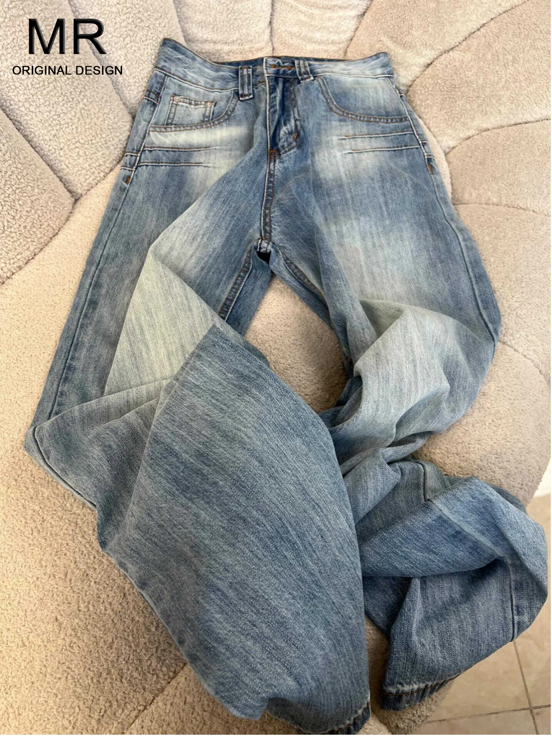 

Женские джинсы с широкими штанинами в американском стиле, синие, с эффектом потертости, новинка лета 2026, прямые, удлиненные, стройнящие, до пола