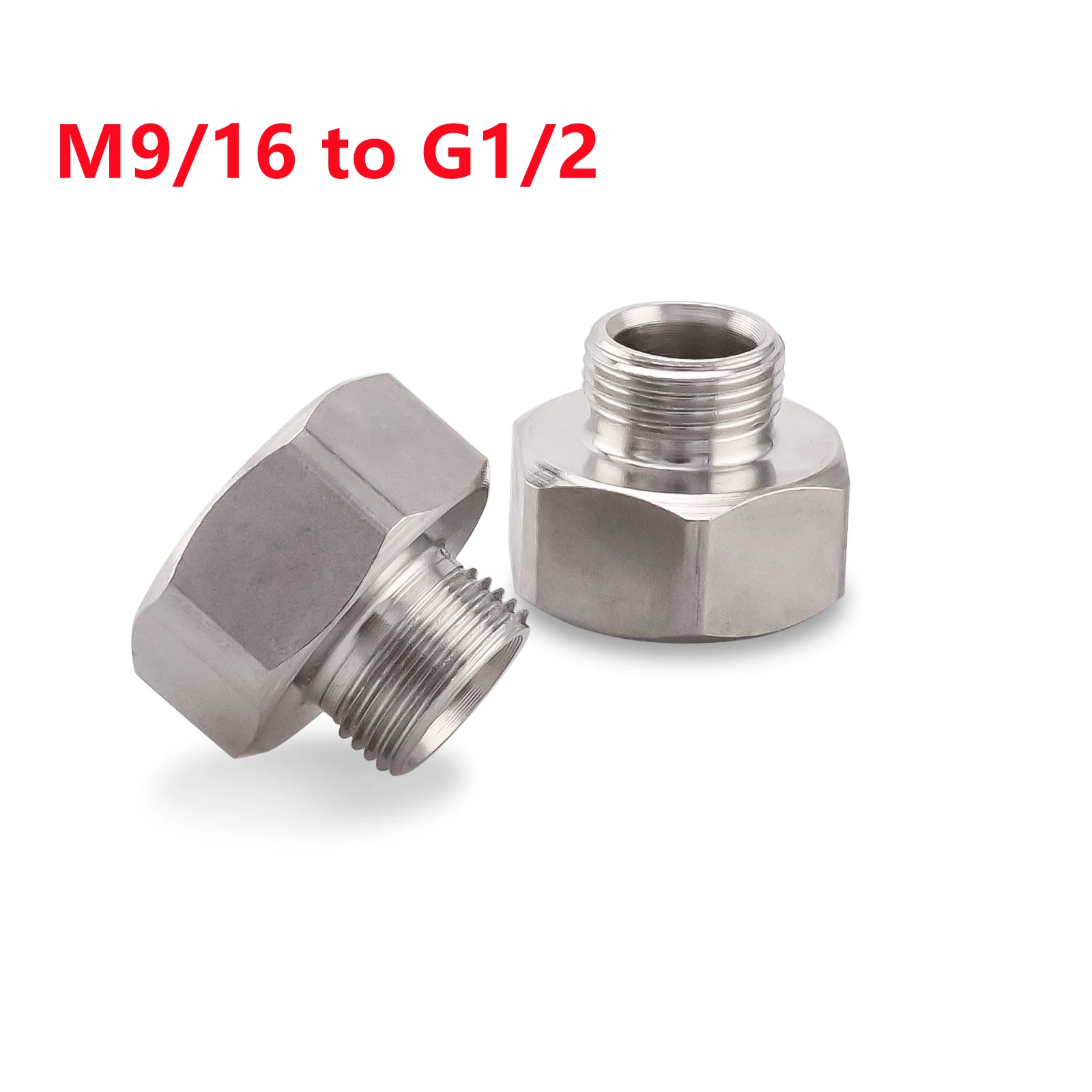 

2 шт. серебристых соединителей для водопроводных кранов с наружной резьбой 9/16 и внутренней резьбой 1/2, фитинги для кухни и ванной комнаты, нержавеющая сталь 304