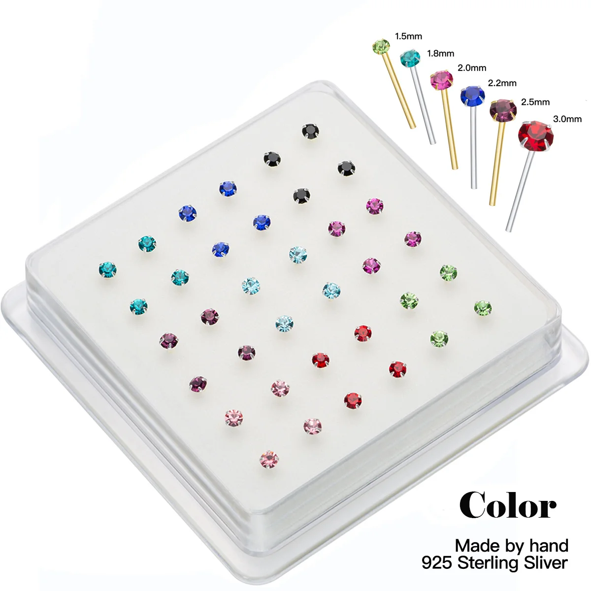 

Multiple Colors Multiple Colored Crystals Multiple Sizes Piercing Nose Stud Mini 925 Sterling Silver Piercing Nose Nail Jewelry