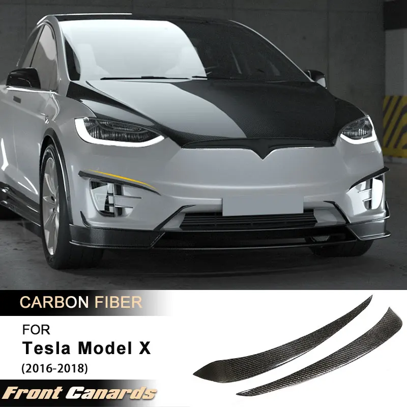 

Car Front Bumper Canards Fins for Tesla Model X 2016-2018 Carbon Fiber Racing Front Fog Cover Trims Canards Flaps Body Kits