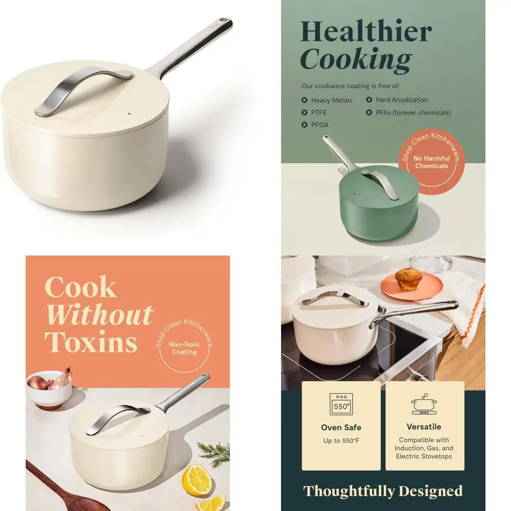 

Керамическая кастрюля с антипригарным покрытием и крышкой, 3 литра, безопасная для всех варочных панелей, безопасная в духовке, без ПТФЭ и ПФА