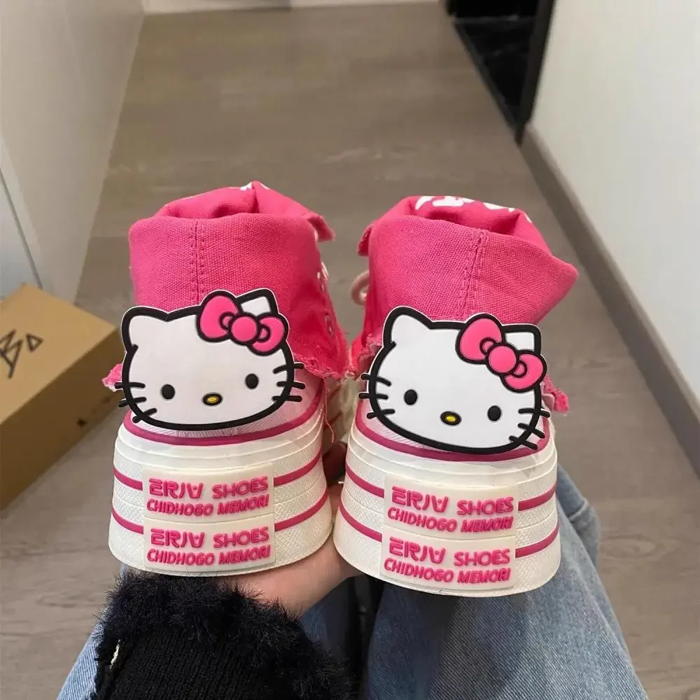 

Sanrio Anime Cute Hello Kitty Canvas Shoes Kawaii Cartoon Leisure Sports Shoes Cute Thick Soled Shoes Sweet Girls Student Shoes