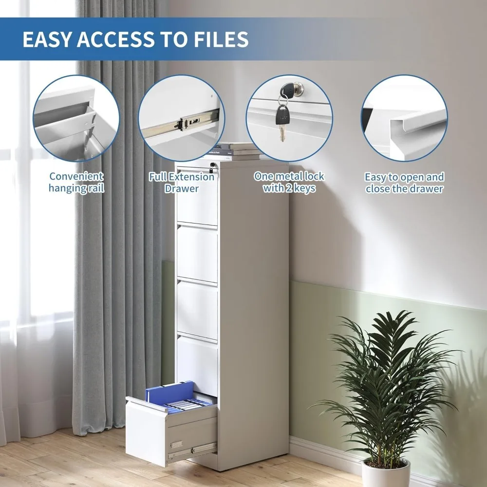خزانة ملفات عمودية معدنية شديدة التحمل مع قفل، وحدة تخزين آمنة للحروف والملفات القانونية، مثالية للاستخدام في المكاتب المنزلية