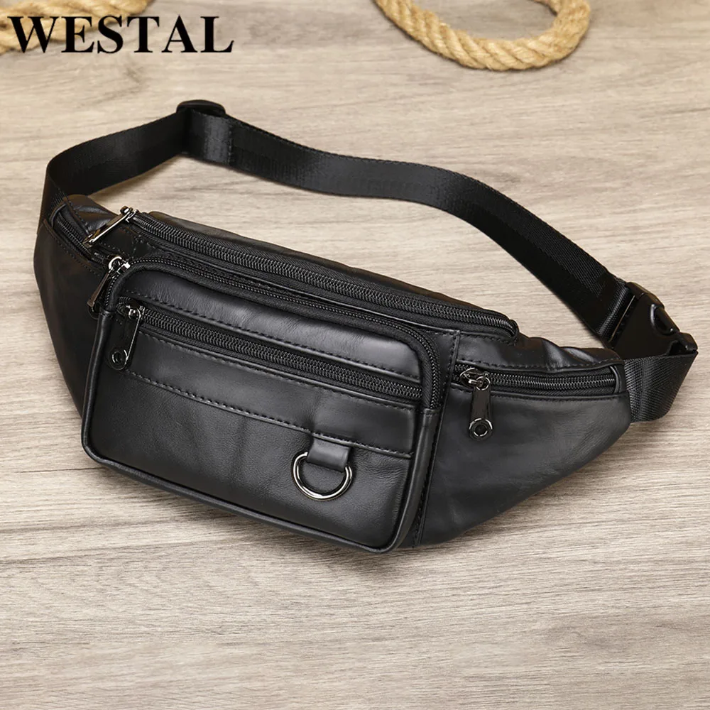 WESTAL Men\'s Waist Bag with Multi-pockets for Phone Belt Bag Men Black Travel Outdoor Waist Pack Belt Pouch Bags Chest Pack 904