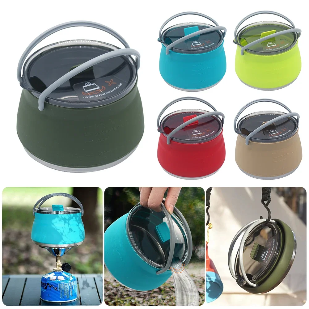 

Water Pot with Handle Folding Kettle Portable Coffee Tea Cooker 1PC Silicone Collapsible Mini Boiling for Outdoor Camping Hiking