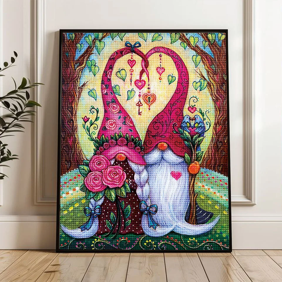 Diamond Painting Kit DIY 2025 Valentine's Day Gift for Gnome Couple Diamond Mosaic Kit 5D Rhinestone Cross Stitch Home Decor