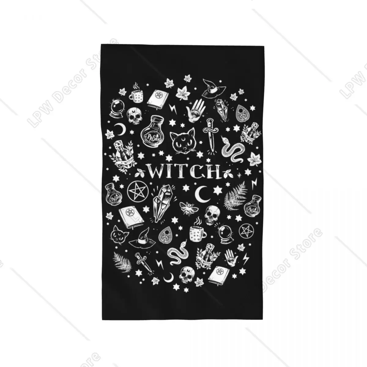 Witch Pattern Soft Linen Cotton Face Towel Quick Drying Halloween Occult Gothic Magic Shower Towels