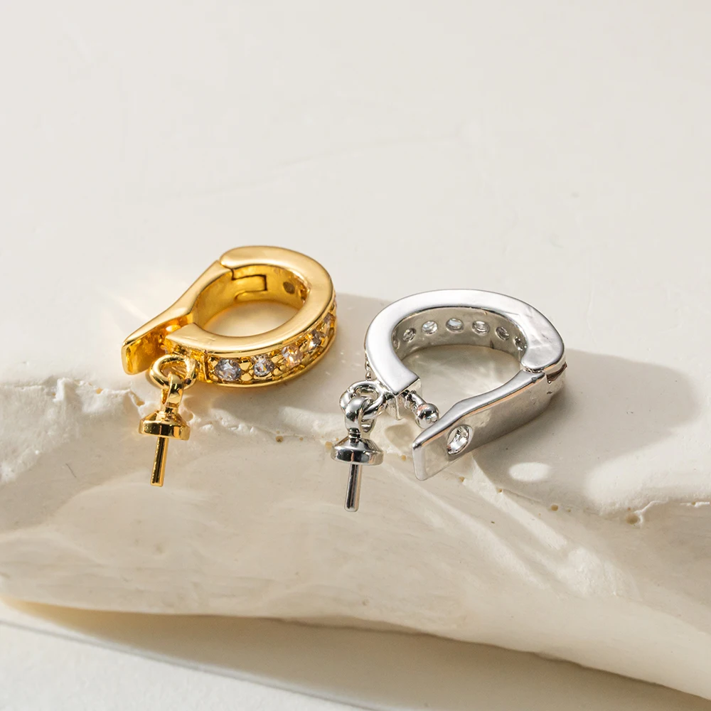 2개 18K 금도금 황동 아이핀 베일 페그 라인스톤 클라스프 커넥터 (반구멍 구슬, 참, 펜던트, 쥬얼리 제작용)