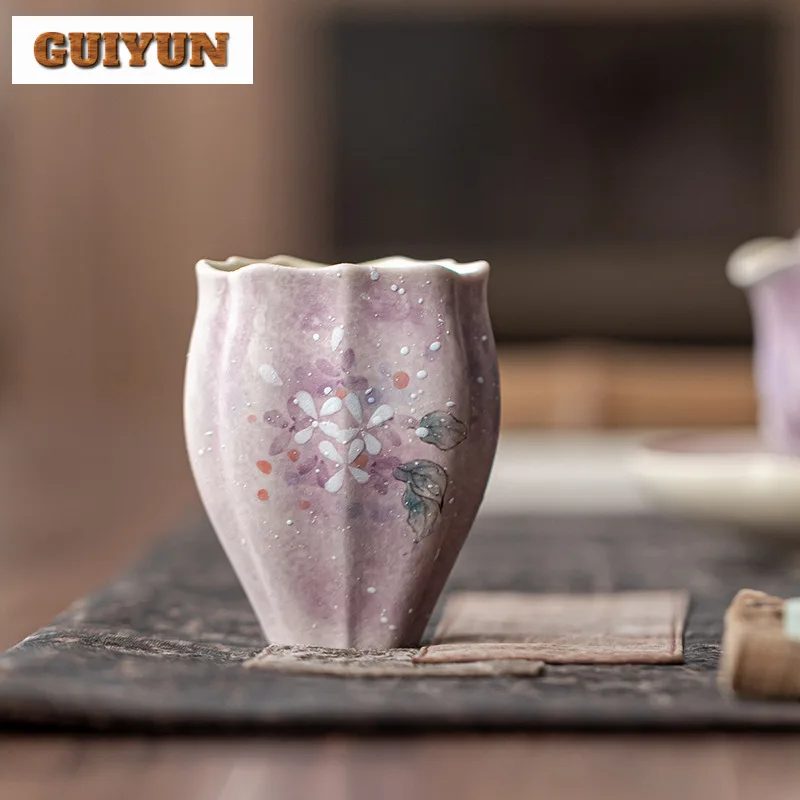

2pc/lot Hand-painted Hydrangea Teacup Retro Tea Bowl Cup For Tea Tea-tasting Smelling Cup Chazhan Master Cups Tea Services 80ml