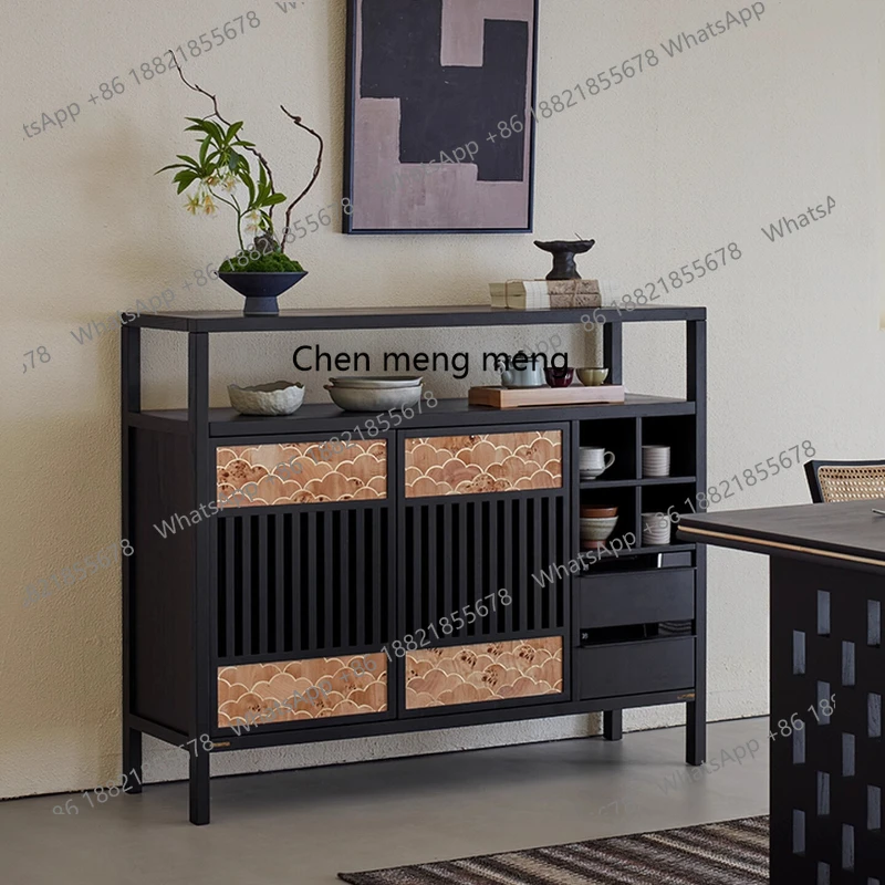 

Light Sandalwood Vintage Solid Wood Sideboard Cabinet Living Room Storage Entryway Sofa Side Cabinet