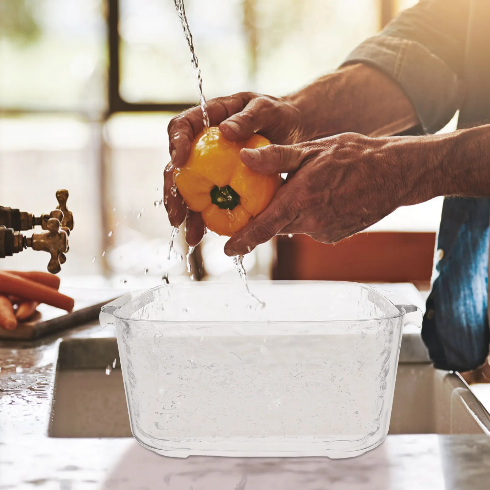

Sturdy Plastic Fruit Strainer Basket Double Layer Drain Design for Thorough Fruits and Vegetables Washing Kitchen Strainer Bowl
