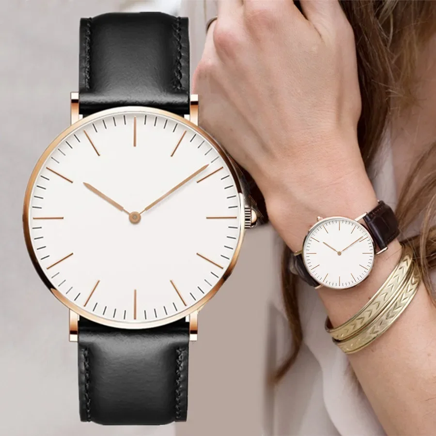 Luxe Dames Eenvoudig Horloge met grote wijzerplaat Dames Analoog quartz Horloges Heren Casual lederen riem Quartz-horloge Vara Diego Diego Diego Diego Diego