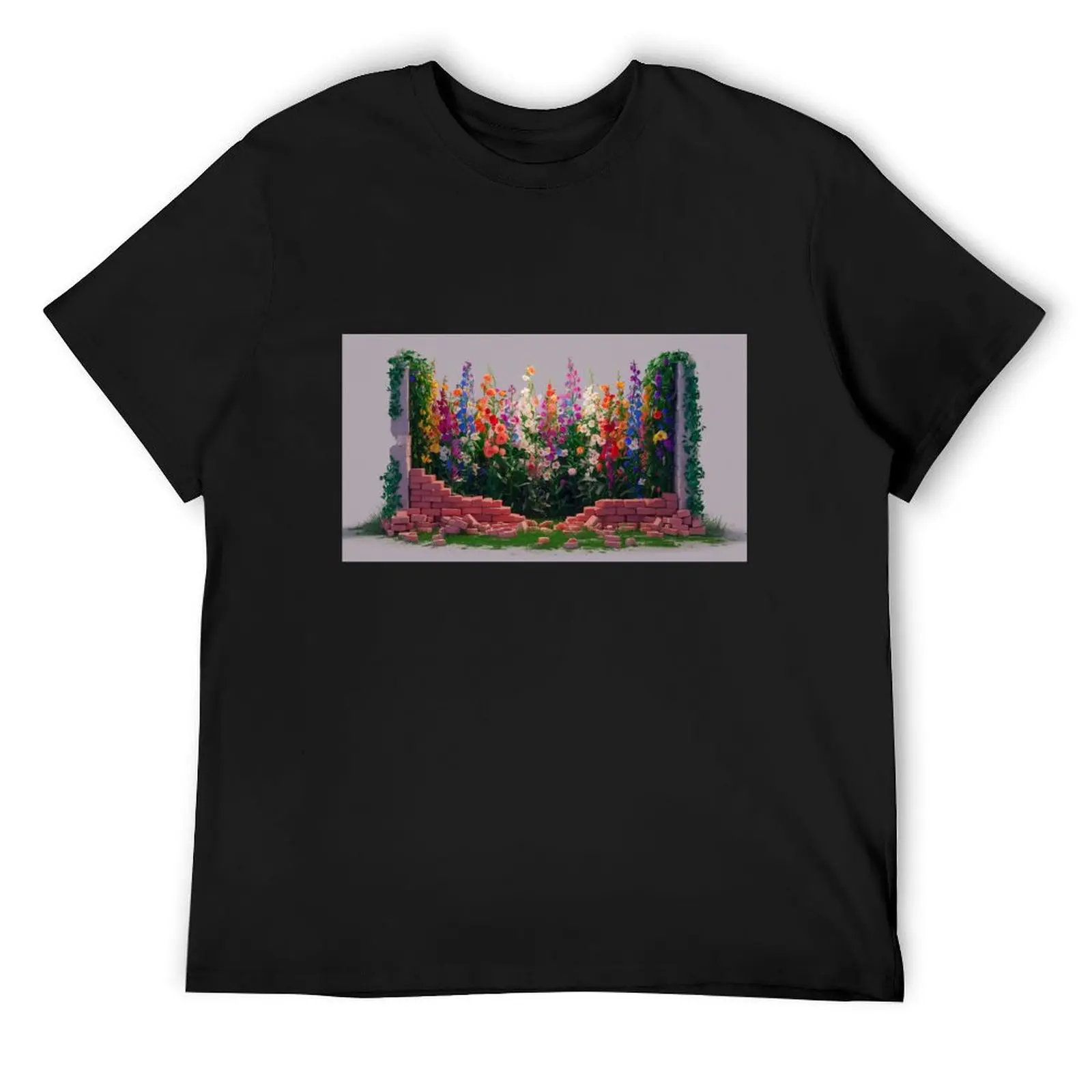 Flowers growing between the ruined wall T-Shirt kawaii clothes anime blacks customizeds sweat shirts, men