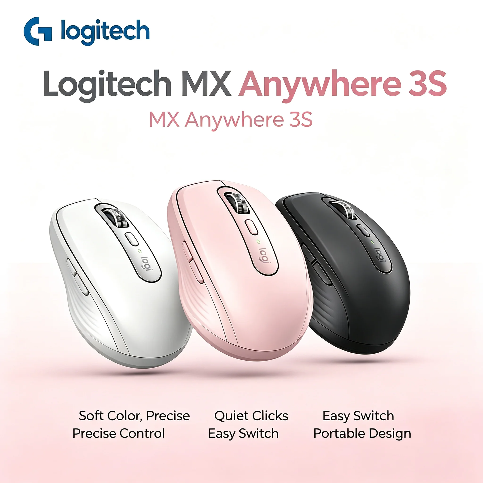 Logitech MX Anywhere 3S Bluetooth Rechargeable Mouse, SmartWheel, Quiet Click for Mac Windows Tablet