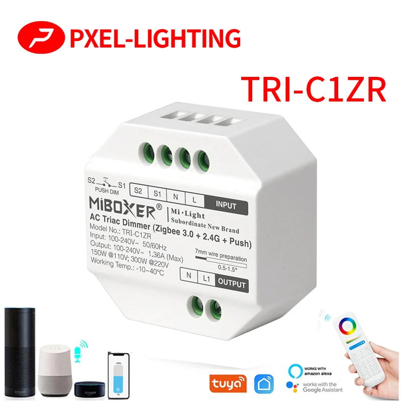 

ZigBee 3,0 + 2,4G AC Triac диммер, нажимной переключатель, RF Диммер, 110-240 В, приложение/голос/дистанционное управление