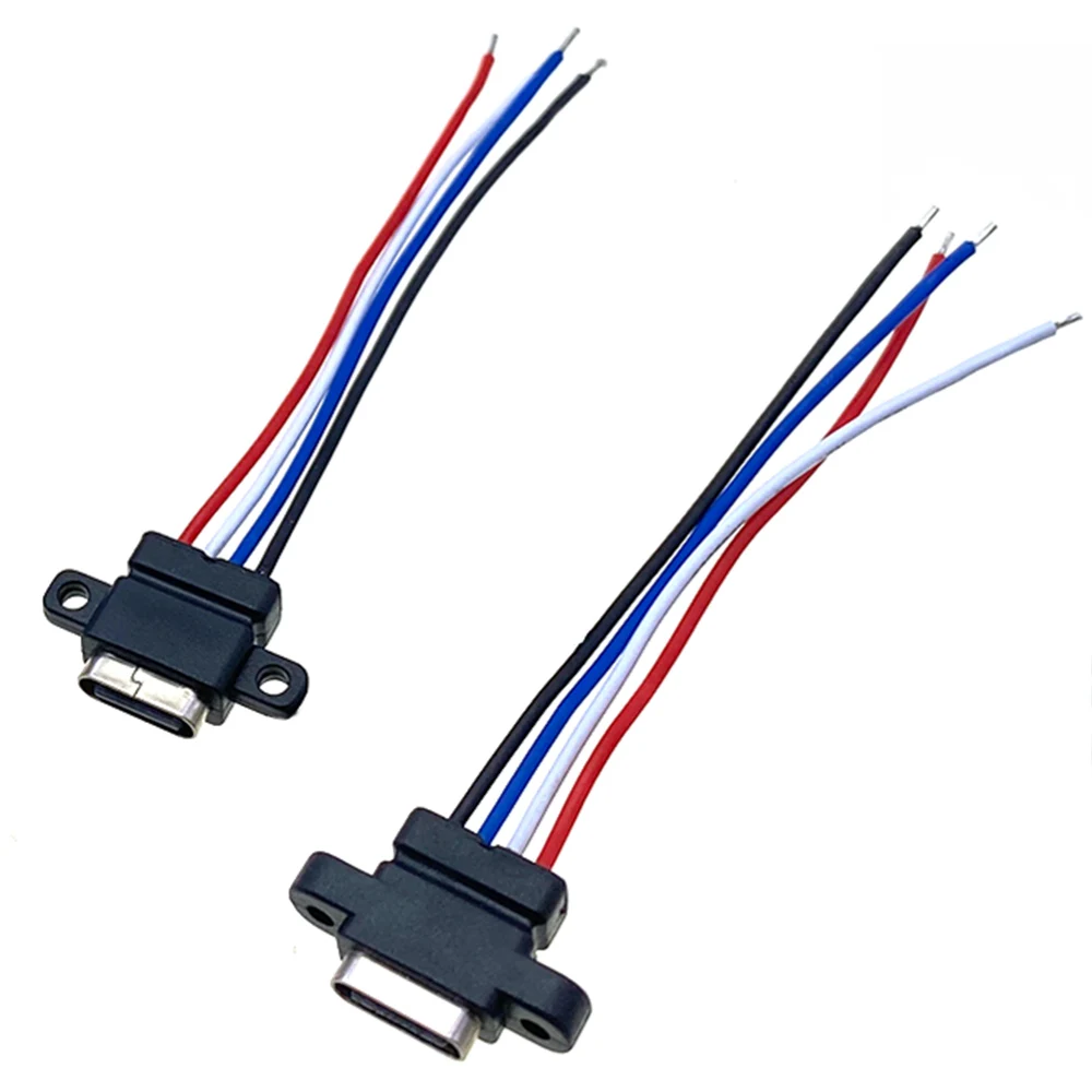 Водонепроницаемый разъем USB типа C с резиновым кольцом, гнездовой разъем для быстрой зарядки, 4-контактный разъем USB-C для зарядного устройства