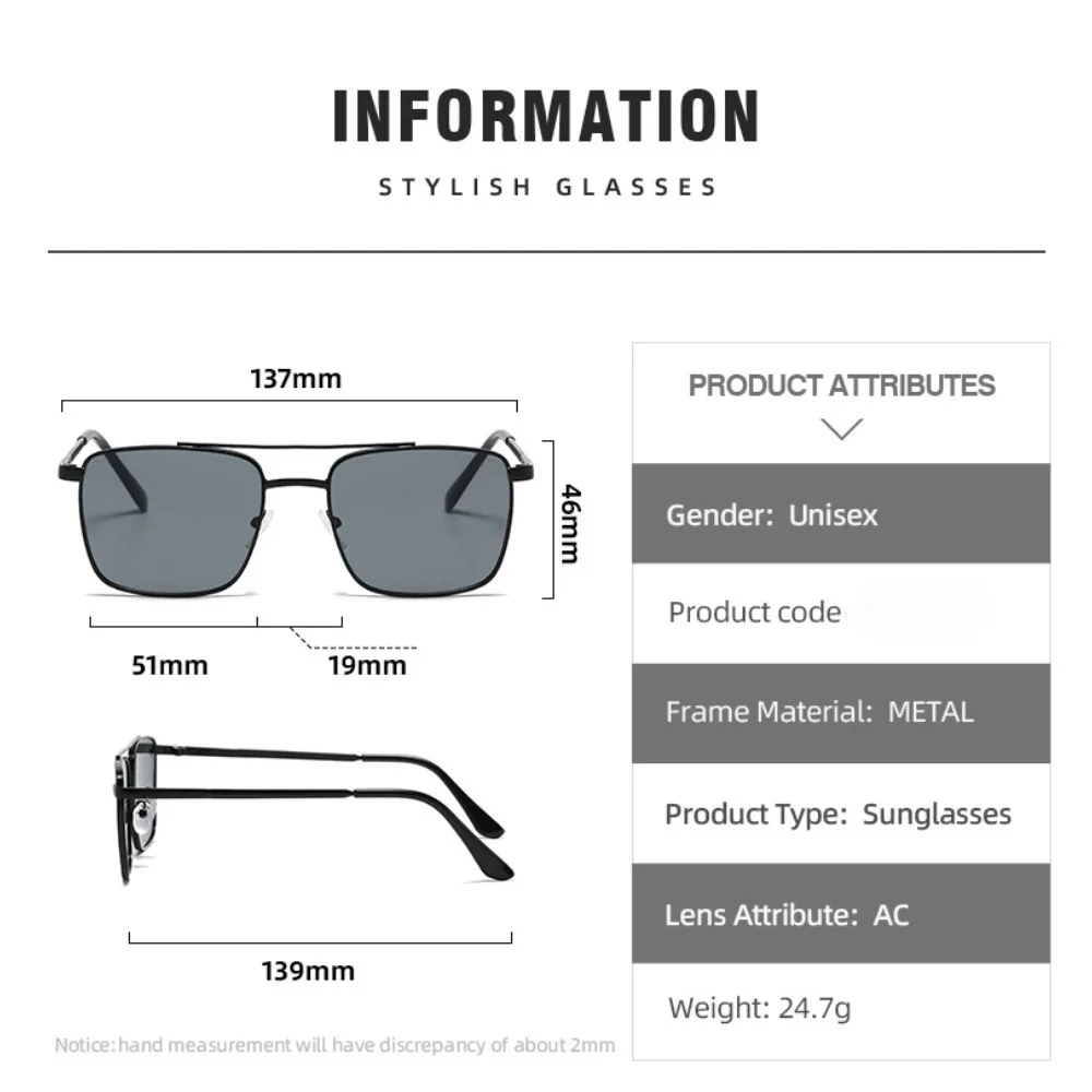 Modische Outdoor-Sonnenbrille für Damen mit quadratischem Metallrahmen, klassische Doppelstrahlbrille – Detail 8