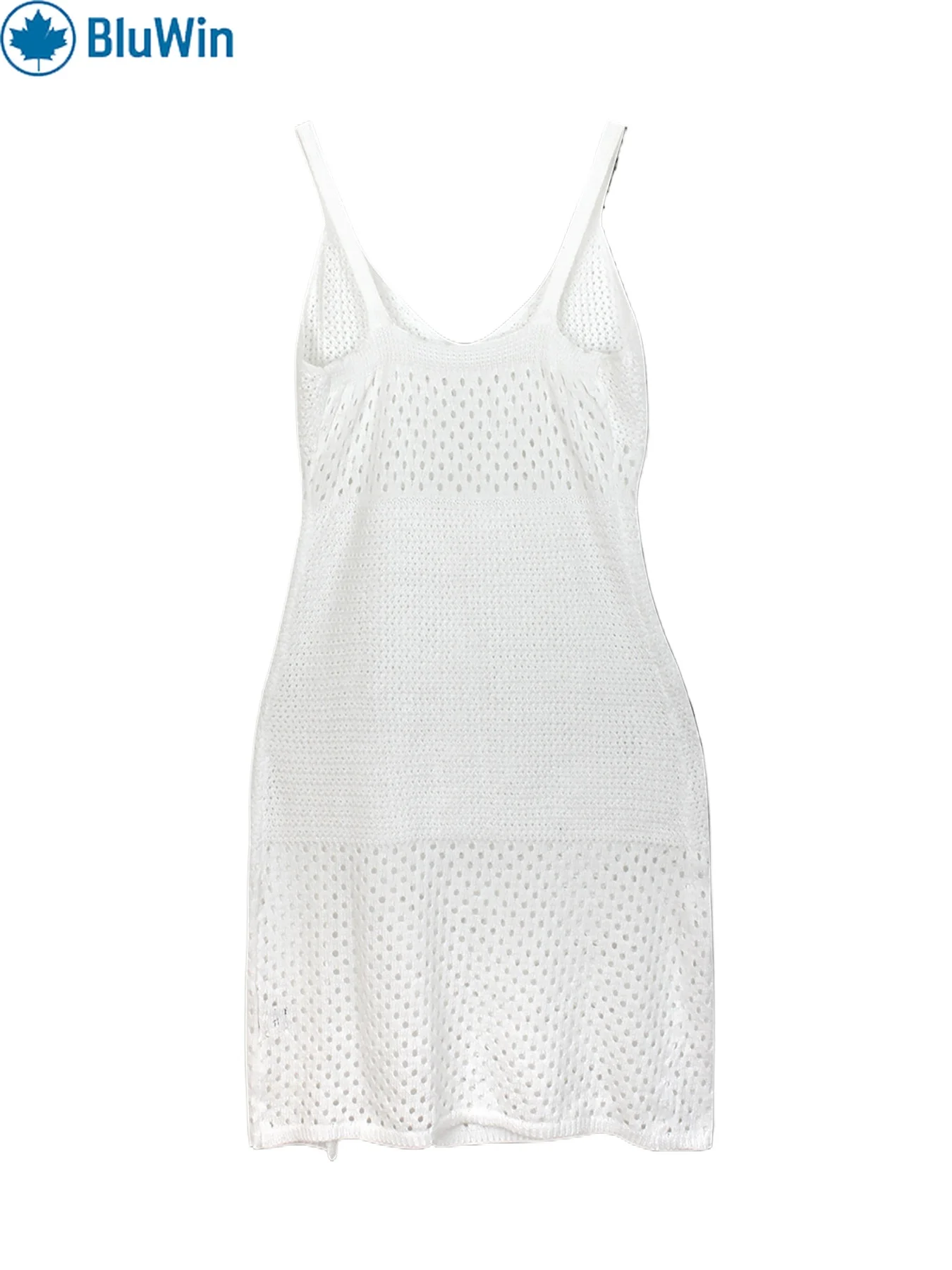 

BluWin Summer Knit Hollow Out Maxi Dress Spaghetti Strap Side Slit Bodycon Beach Vacation