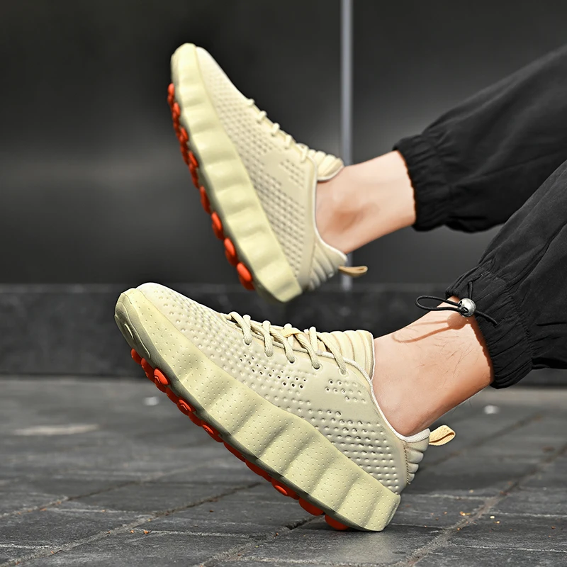 Herren-Wanderschuhe mit dicker Polsterung, atmungsaktive Mesh-Sneaker, Massage-Sohle, rutschfeste Schnürschuhe, lässige Sportschuhe. – Detail 11