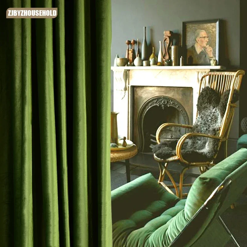 

Velvet Curtains Blackout Olive Green Curtains for Living Dining Room Bedroom European Velvet Floor Window Green Customise