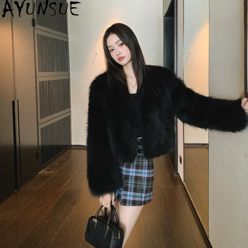 

AYUNSUE Real Raccoon Fur Coat Womens Clothing Luxury Winter Fashion Fur Jackets for Women 2023 Black Fur Coats Abrigos Mujer