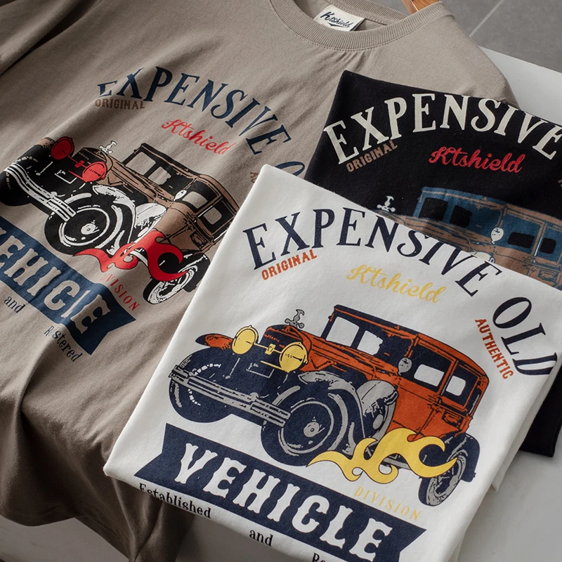 Summer Short Sleeve T-Shirt Couple Style Simple Motorcycle Print Casual Loose Fit Men Women Breathable Comfortable Cotton Tee