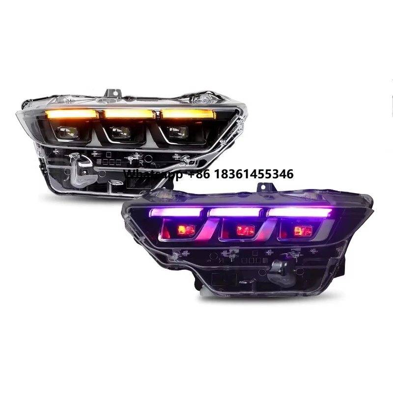 

Передние фары для Mustang 2024+ S650 (PC) с цветной LED-подсветкой, проекторные фары с RGB DRL и анимацией