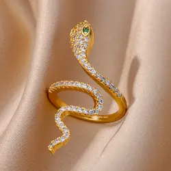 Rhinestones Snake Ring for Women Men Stainless Steel Rings New Fashion Gothic Jewelry anillos mujer Free Shipping