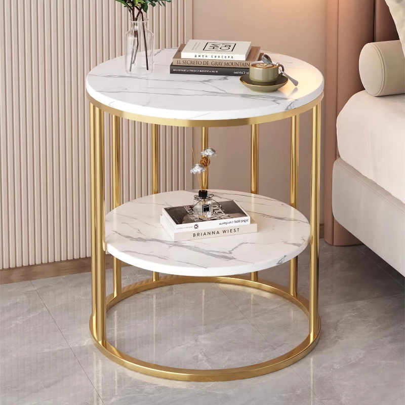 

Nightstand Jewellery Storage Round Marble Coffee Table Living Room Furniture 2-Tier White Marble Side Table Round Coffee Table