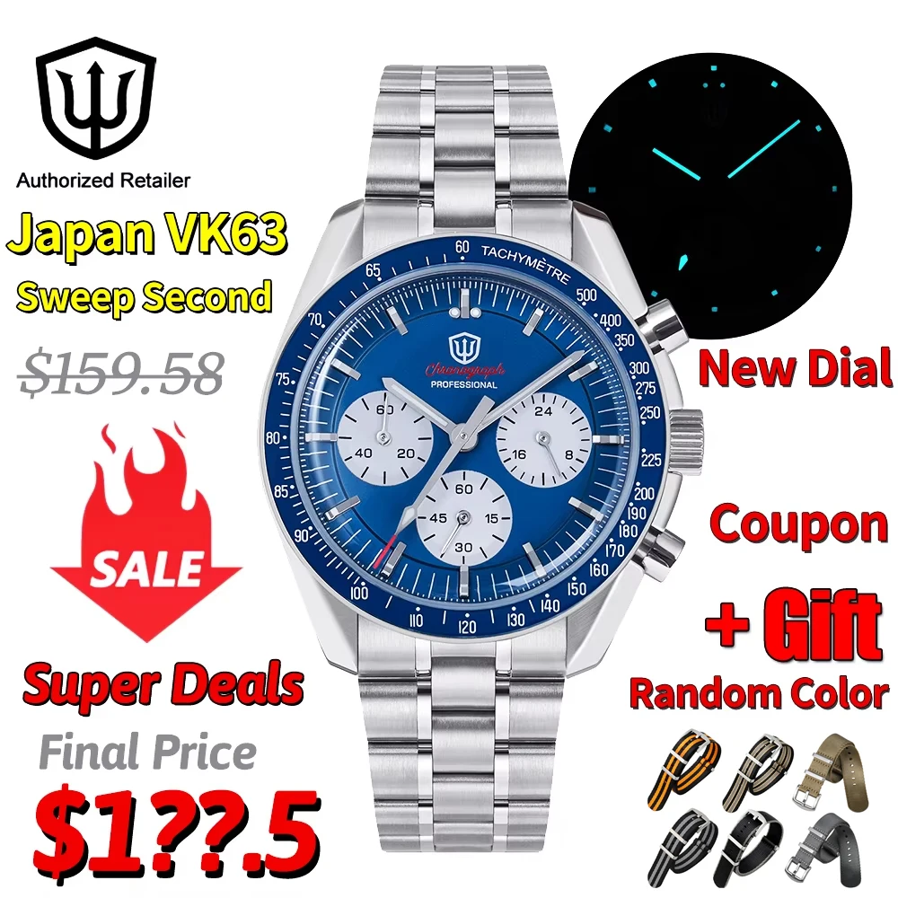 Watchdives ใหม่ WD1863 ควอตซ์นาฬิกา VK63 Chronograph Bubble Sapphire คริสตัลกันน้ํา 39 มม.นาฬิกา Vintage