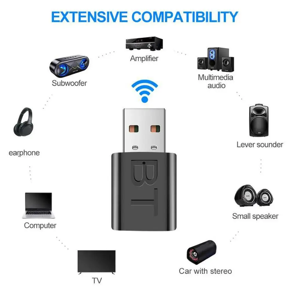 

2 In 1 USB Bluetooth 5.0 Transmitter AUX Audio Adapter For TV/PC/Car Wireless Bluetooth Converter Plug And Play Receiver