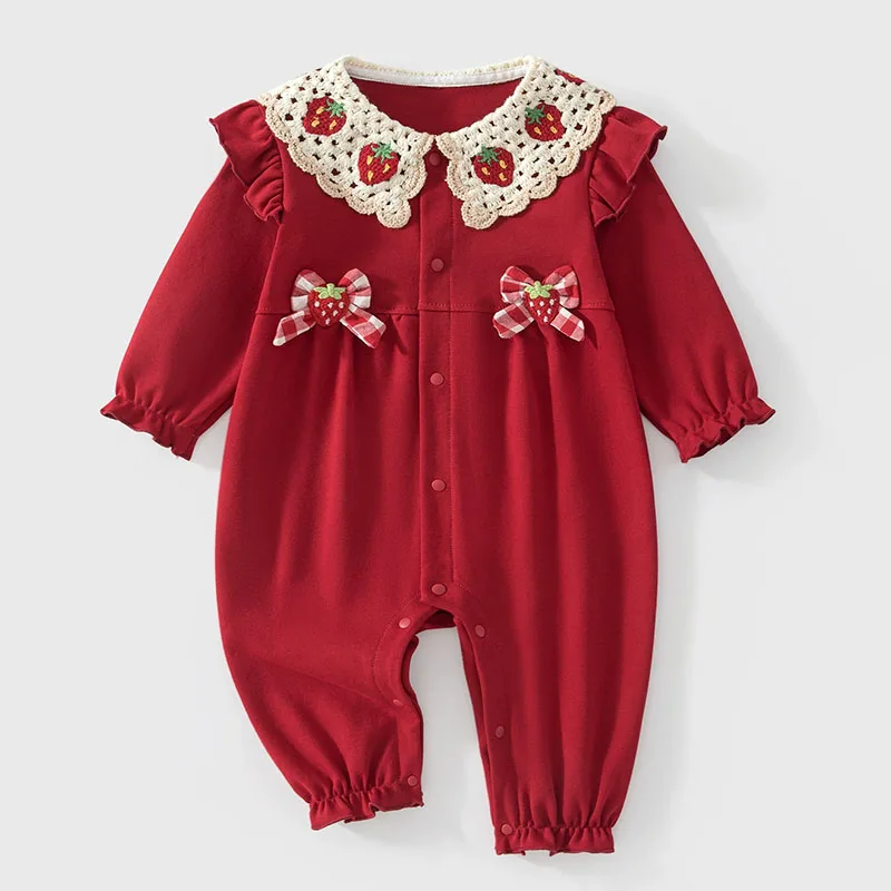 Spring Autumn Newborn Girl Clothes Korean Cute Peter Pan Collar Long Sleeve Princess Romper Baby Bodysuits And One-Pieces B546
