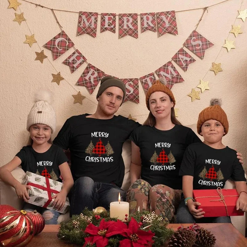 Christmas Family Shirts Christmas Tree Print Men Women Kids Family Matching Clothes Xmas Family Holiday T-Shirt Outfits