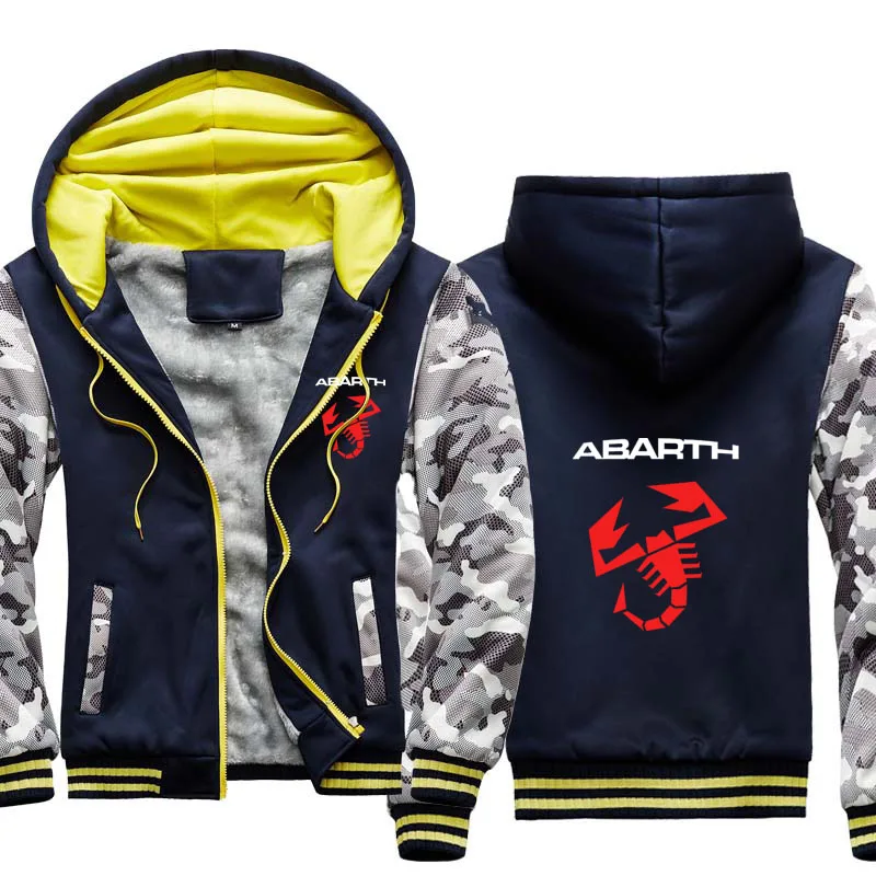 Winter Thicken Warm Men‘s Jacket Abarth Logo Print Man Hooded Jacket Fleece Cotton Zipper Camouflage Raglan Mens Coat