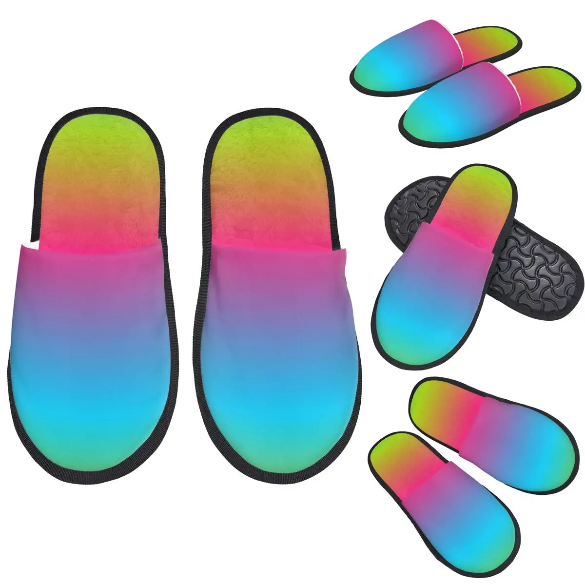 Custom Crayon Box Multicolored Ombre Slippers Memory Foam Warm Soft Women House Slipper Bedroom Comfy Shoes