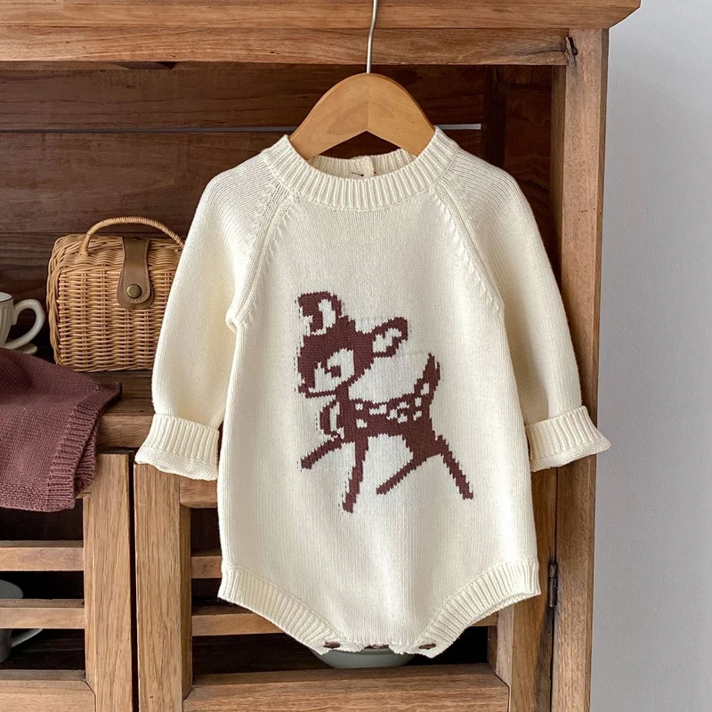 

Весенне-осенняя новая одежда для малышей, От 0 до 3 лет для мужчин и женщин, вязаный комбинезон с длинными рукавами и пятнистым оленем