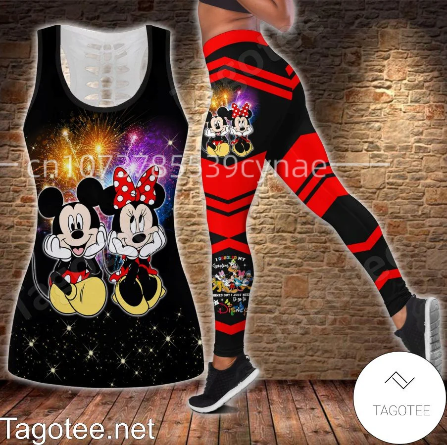 Disney Minnie Mouse Women's Hollow Vest + Women's Leggings Yoga Suit Fitness Leggings Sports Suit Disney Tank Top Legging Set