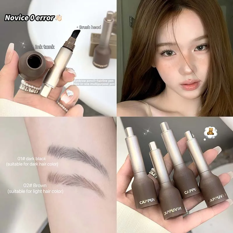 Lápis de sobrancelha selvagem de dupla utilização, lápis de linha fina, pincel angular, veludo, 3d, creme de tintura de sobrancelha, anti-manchas, multifuncional, caneta de matiz de sobrancelha