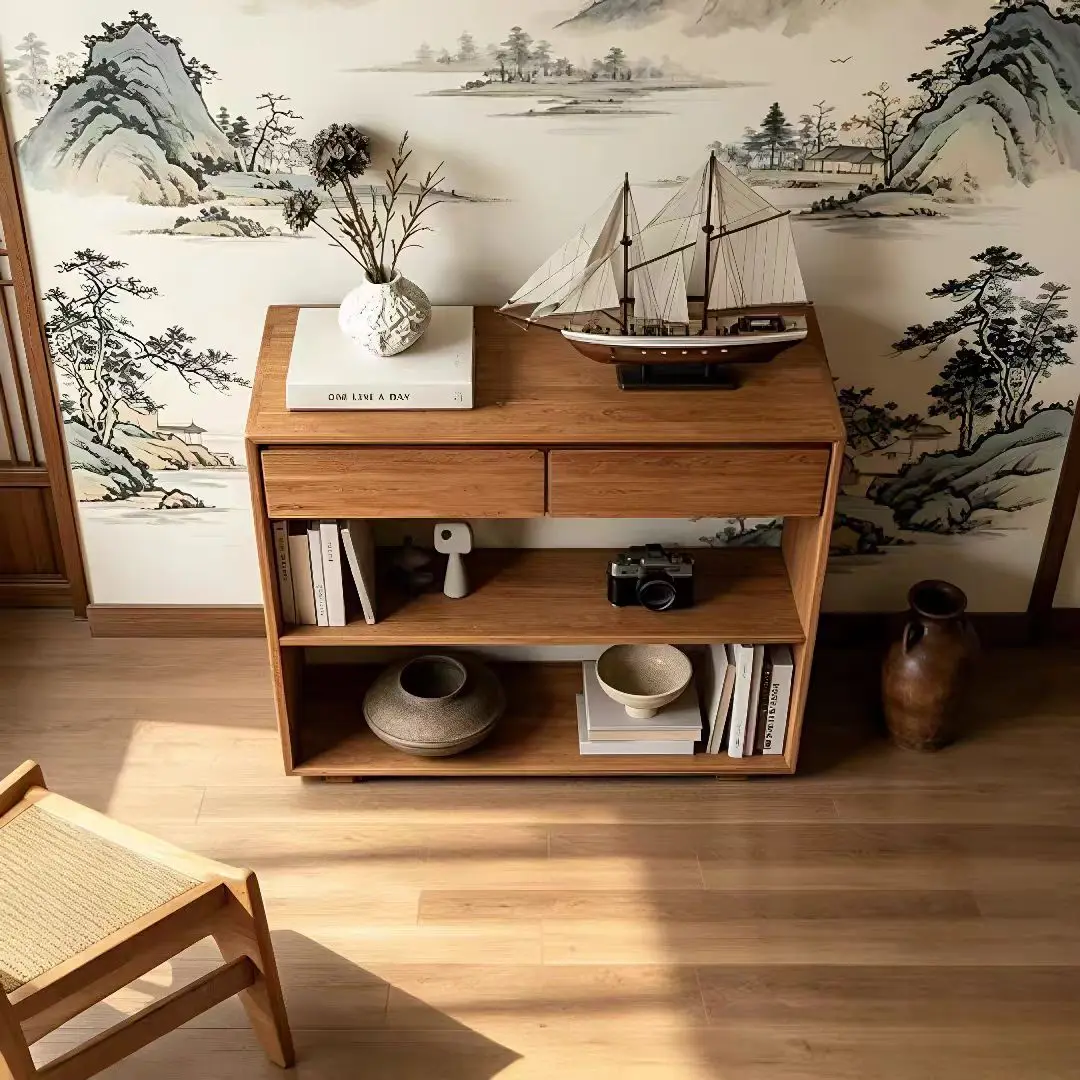 dq-Modern Solid Mango Wood Console Table 2 Drawers Portable Farmhouse Living Room Home Furniture Entry Kitchen Dining Room