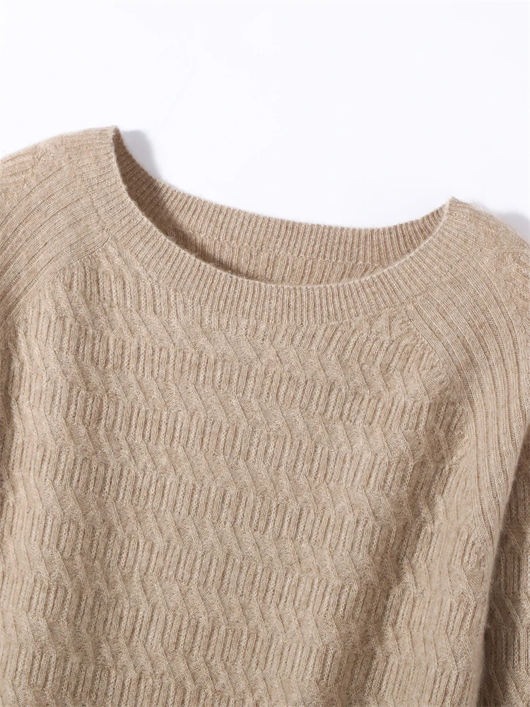Nowy sweter damski ze 100% kaszmiru na rok 2025, okrągły dekolt, wzór w warkocze, swetry na wiosnę, jesień i zimę, dzianina z kaszmiru koziego, odzież, topy.