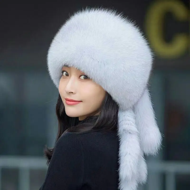 

Women Winter Hood Thick Plush Scarf Hat Set Outdoor Ski Windproof Warm Headgear Solid Fluffy Fur Female Cap E1790