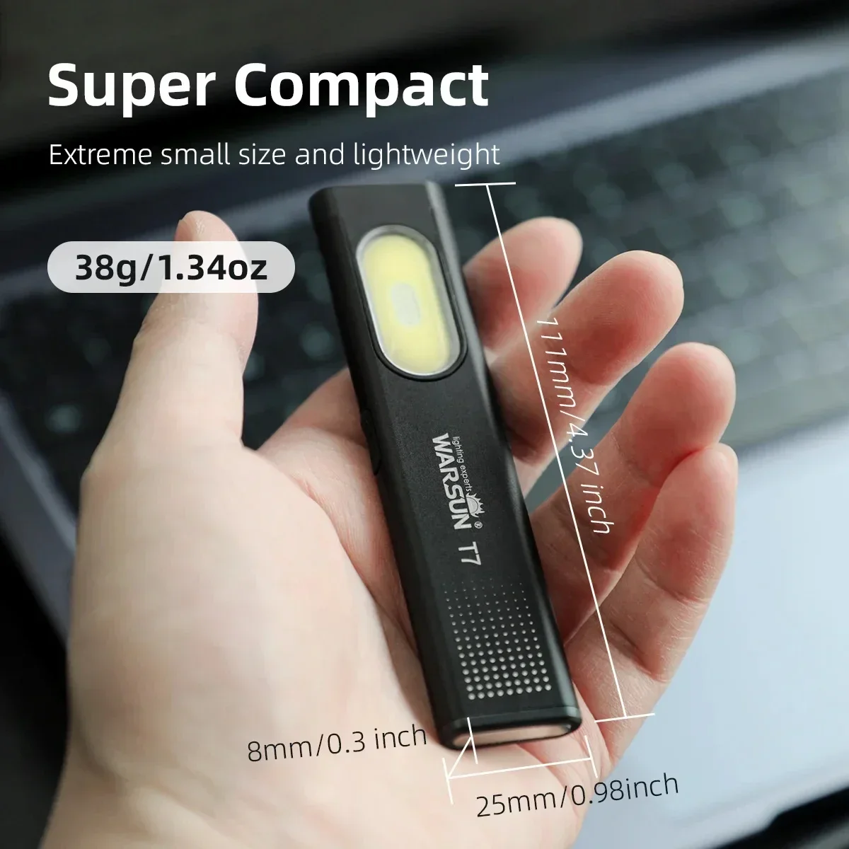 Keychain Flashlight USB-C  Rechargeable 800Lm Multifunctional Lighting Durable Mini Auto Repair Hat Clip Work Light LED