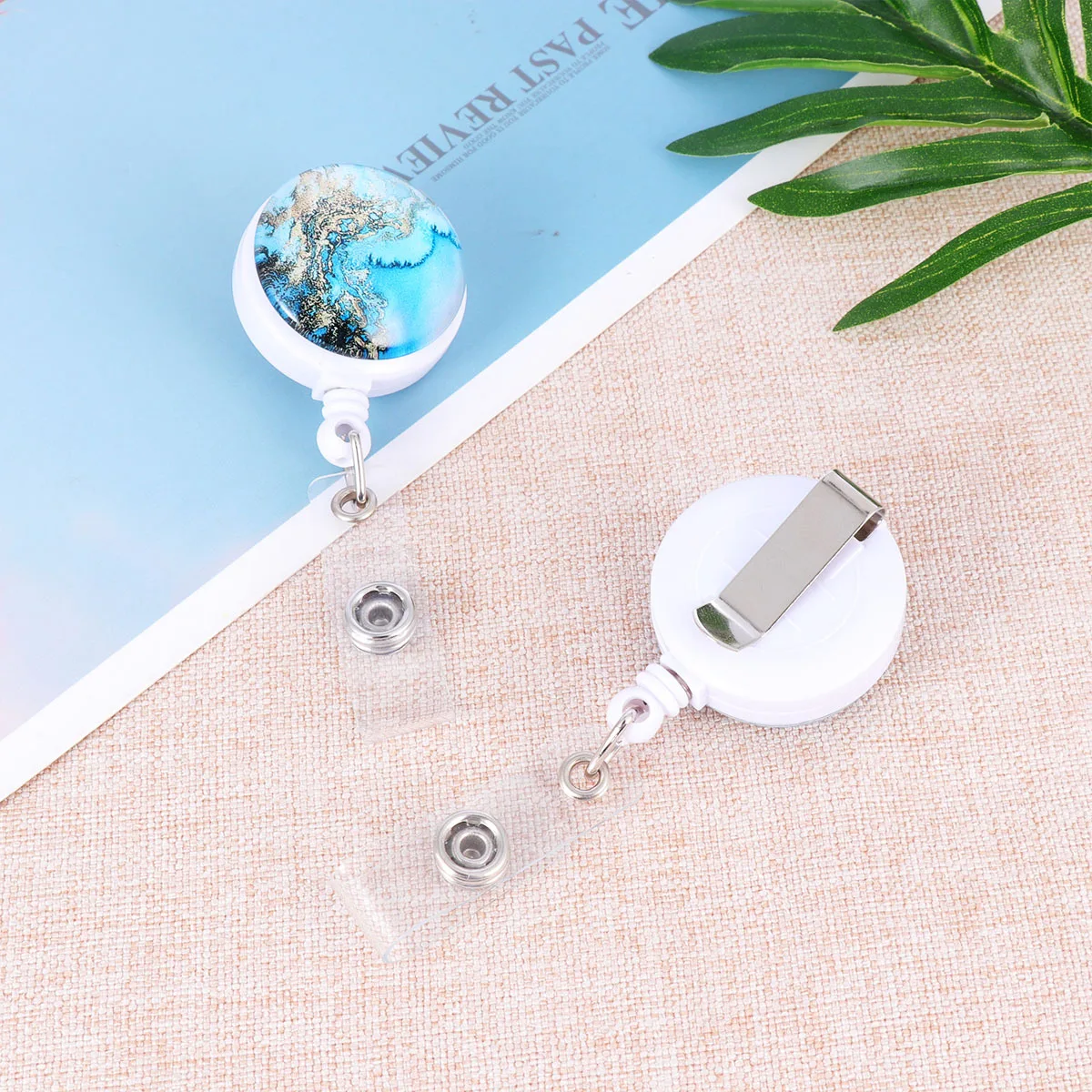 2Pcs ABS Retractable Badge Holder Nurse Doctor Student Exhibition Id Clips Badge Reel White Belt Clip Blue