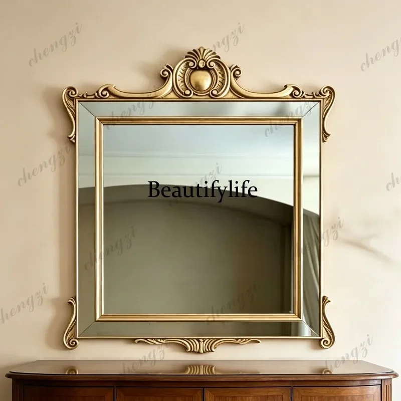 K153 French retro fireplace above decorative mirror American bedroom engraved makeup, European style, bathroom mirror