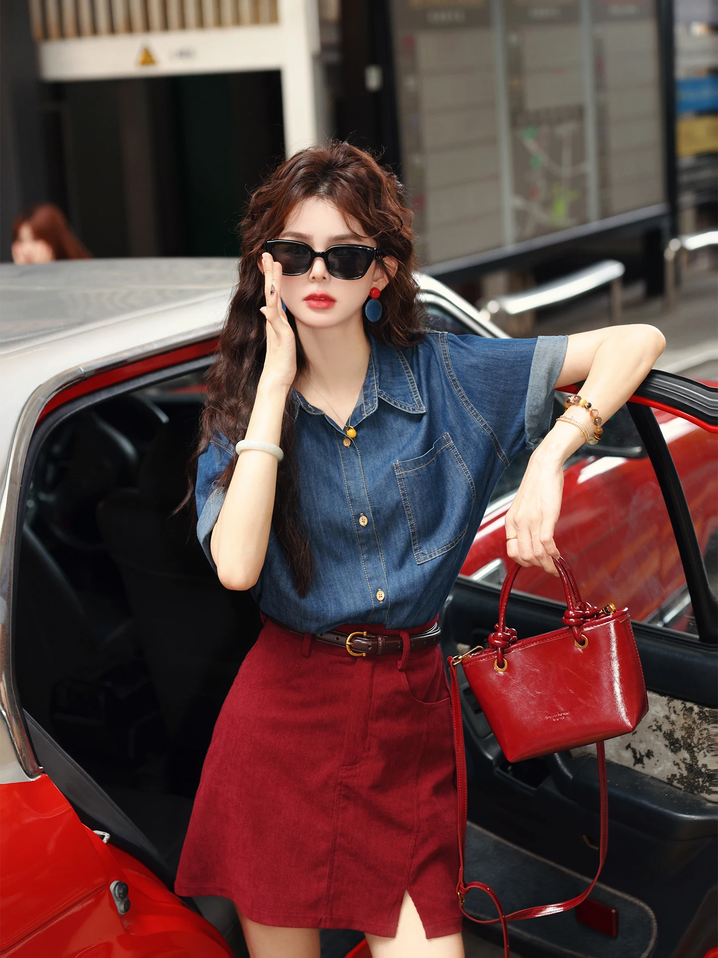 

Deep Blue Denim irt Women's Summer New Sle Retro ort Sve Loose Fit Collar Casual irt by CHE